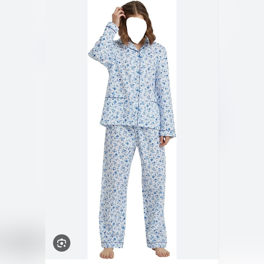 NWOT Floral Blue Pajama Set 100% Cotton  Size Medium